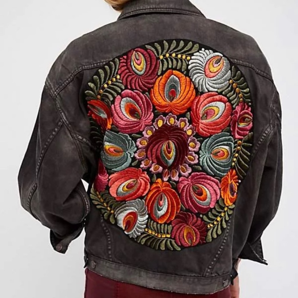 Free People oversized embroidered denim jacket